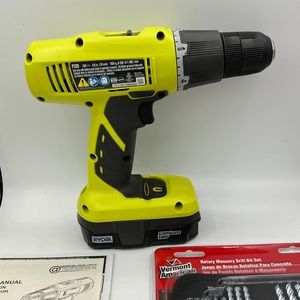 Ryobi 3/8” Drill Driver with battery included and New Masonry Bits